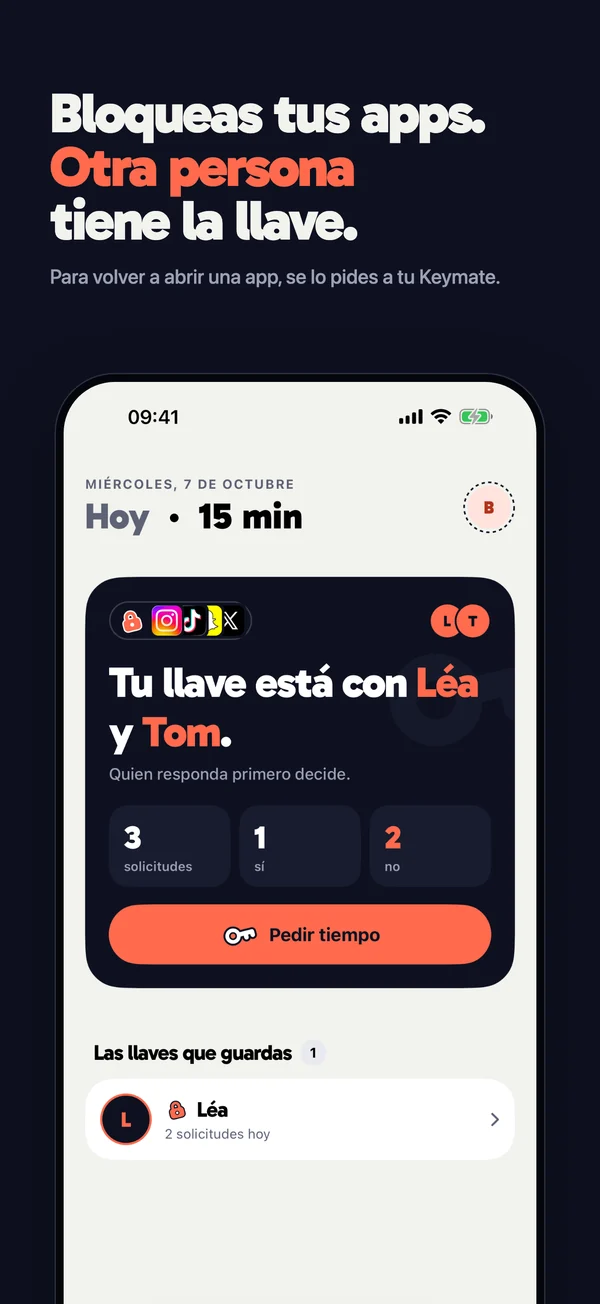 Eliges las apps que quieres bloquear y le das tu llave a Léa y a Tom.