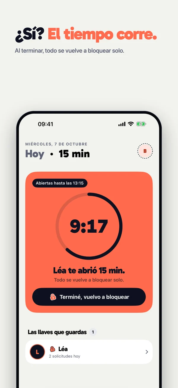 Sí: la app se abre, el tiempo corre y luego todo se vuelve a bloquear solo.