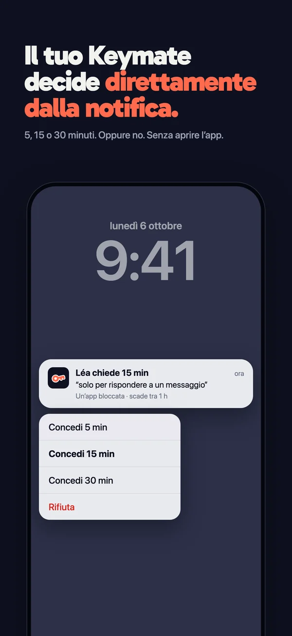 Il tuo Keymate risponde dalla notifica: 5, 15 o 30 minuti. Oppure no.