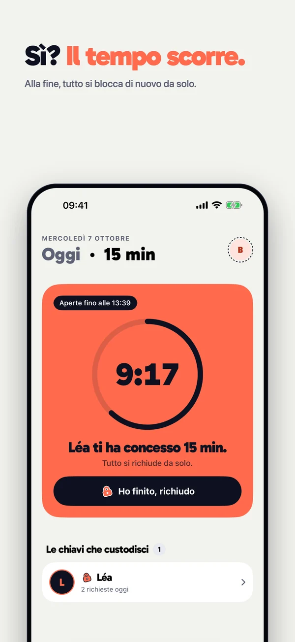 Sì: l’app si apre, il tempo scorre, poi tutto si blocca di nuovo da solo.